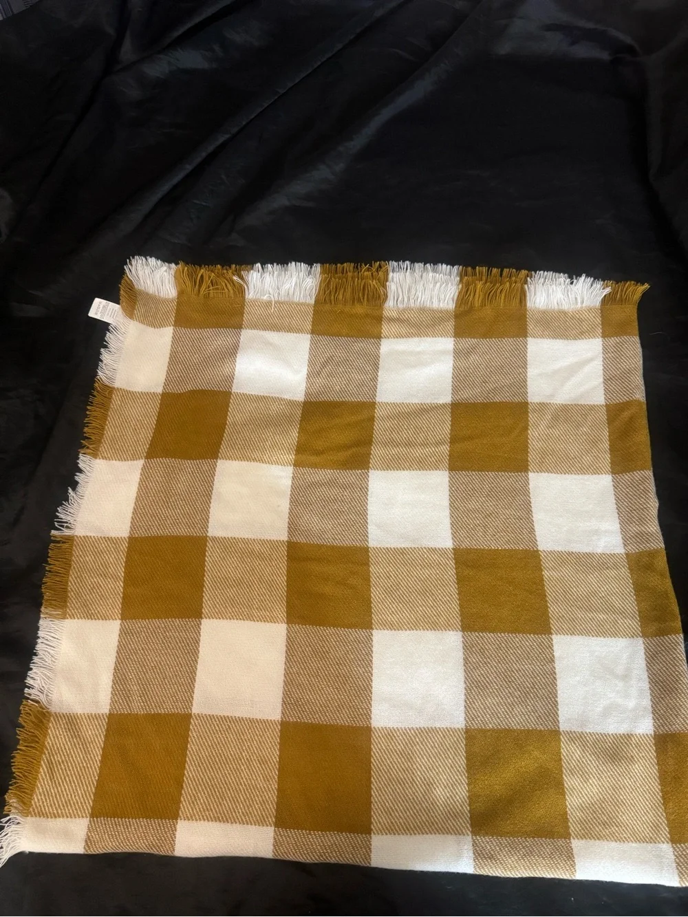 Madewell Buffalo Check Plaid Blanket Scarf Camel Cream Fringe Oversized 56x56